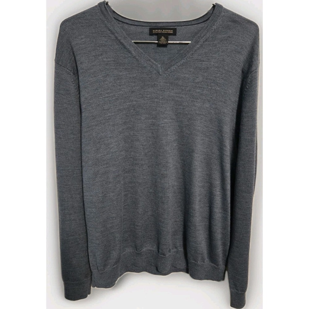 Banana Republic Mens XL Merino Wool Sweater Bluish V Neck Extra Fine Lightweight